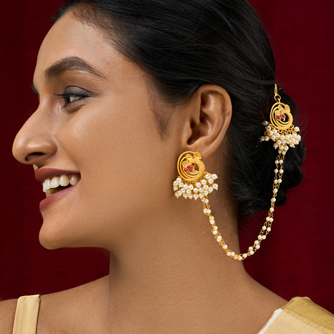 Teejh Mayura Gold Oxidised Peacock Earring