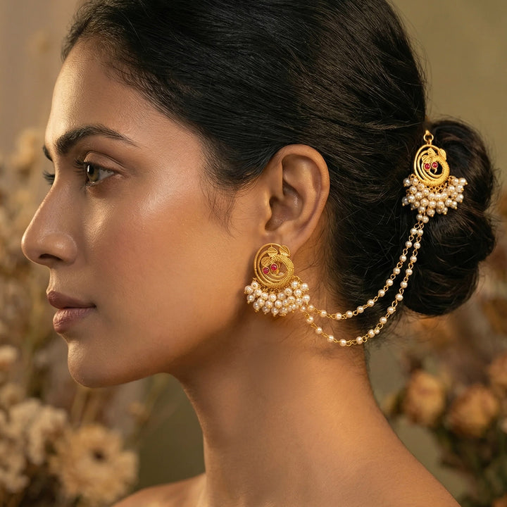 Teejh Mayura Gold Oxidised Peacock Earring