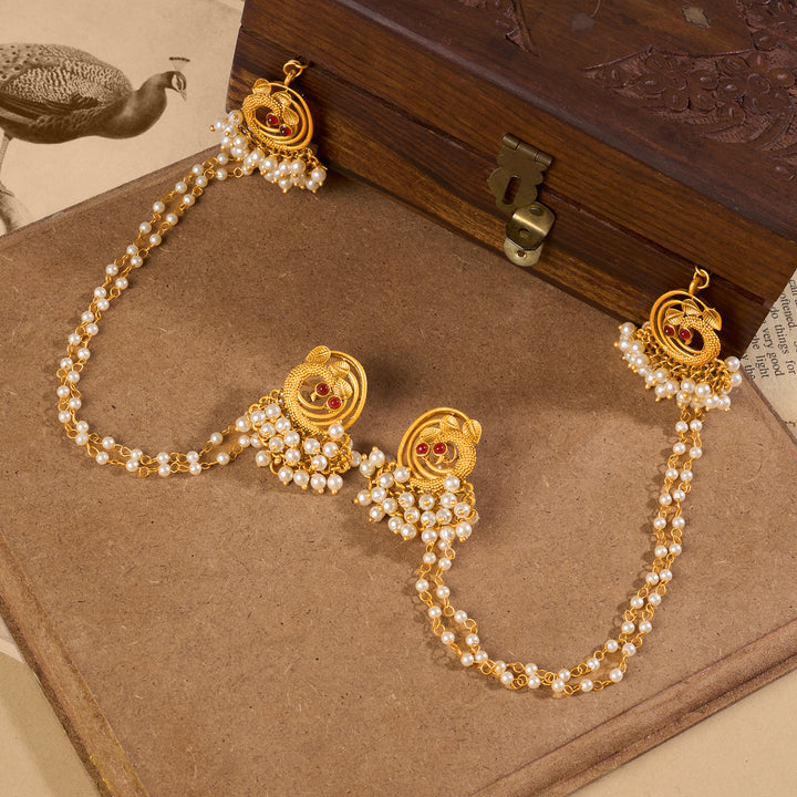 Teejh Mayura Gold Oxidised Peacock Earring
