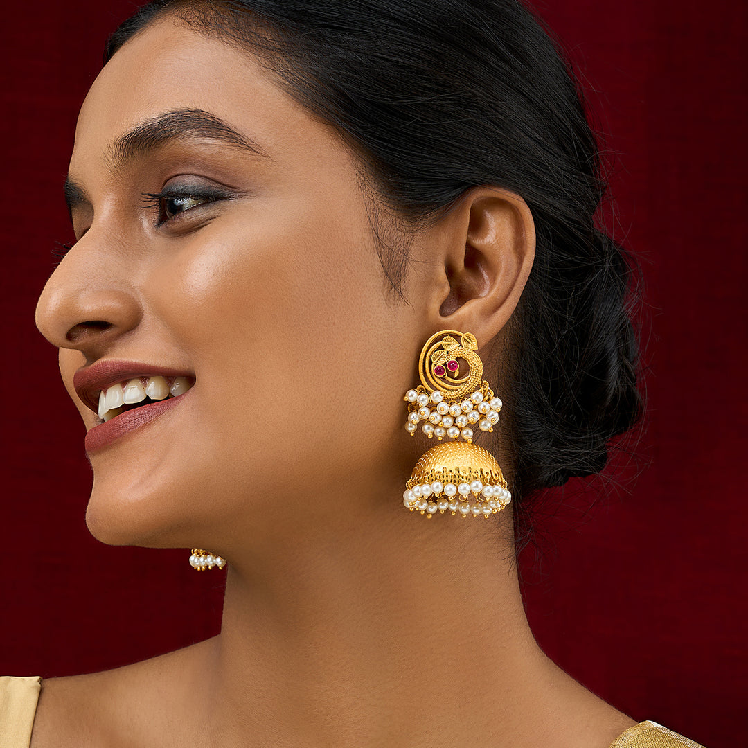 Teejh Neel Gold Oxidised Peacock Stud Earring
