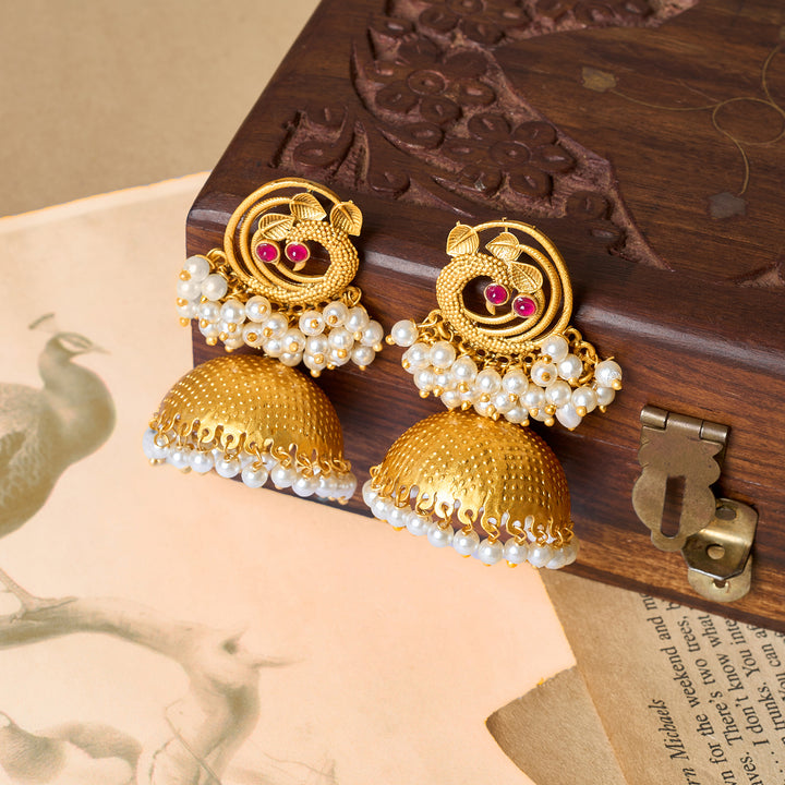 Teejh Neel Gold Oxidised Peacock Stud Earring