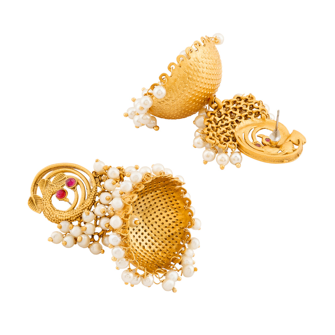 Teejh Neel Gold Oxidised Peacock Stud Earring