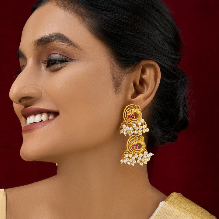 Teejh Kanthi Gold Oxidised Peacock Dangler Earring