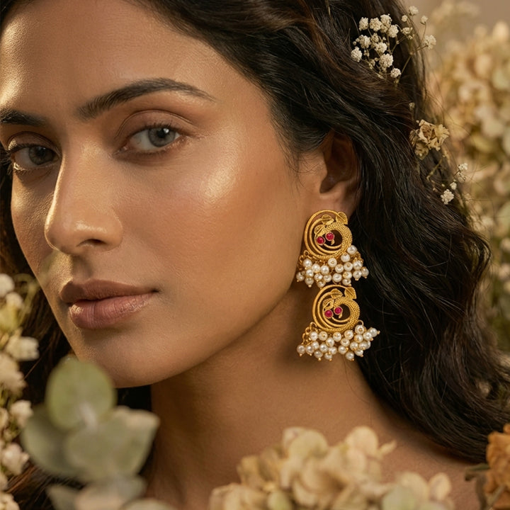 Teejh Kanthi Gold Oxidised Peacock Dangler Earring