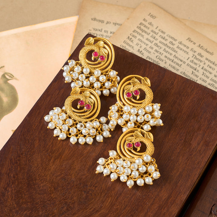 Teejh Kanthi Gold Oxidised Peacock Dangler Earring