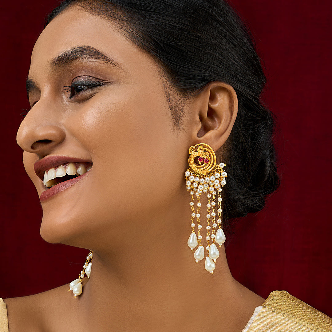Teejh Pavo Gold Oxidised Peacock Dangler Earring