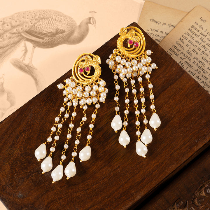 Teejh Pavo Gold Oxidised Peacock Dangler Earring