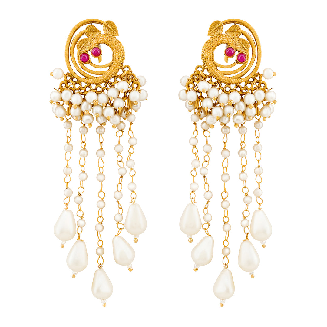 Teejh Pavo Gold Oxidised Peacock Dangler Earring