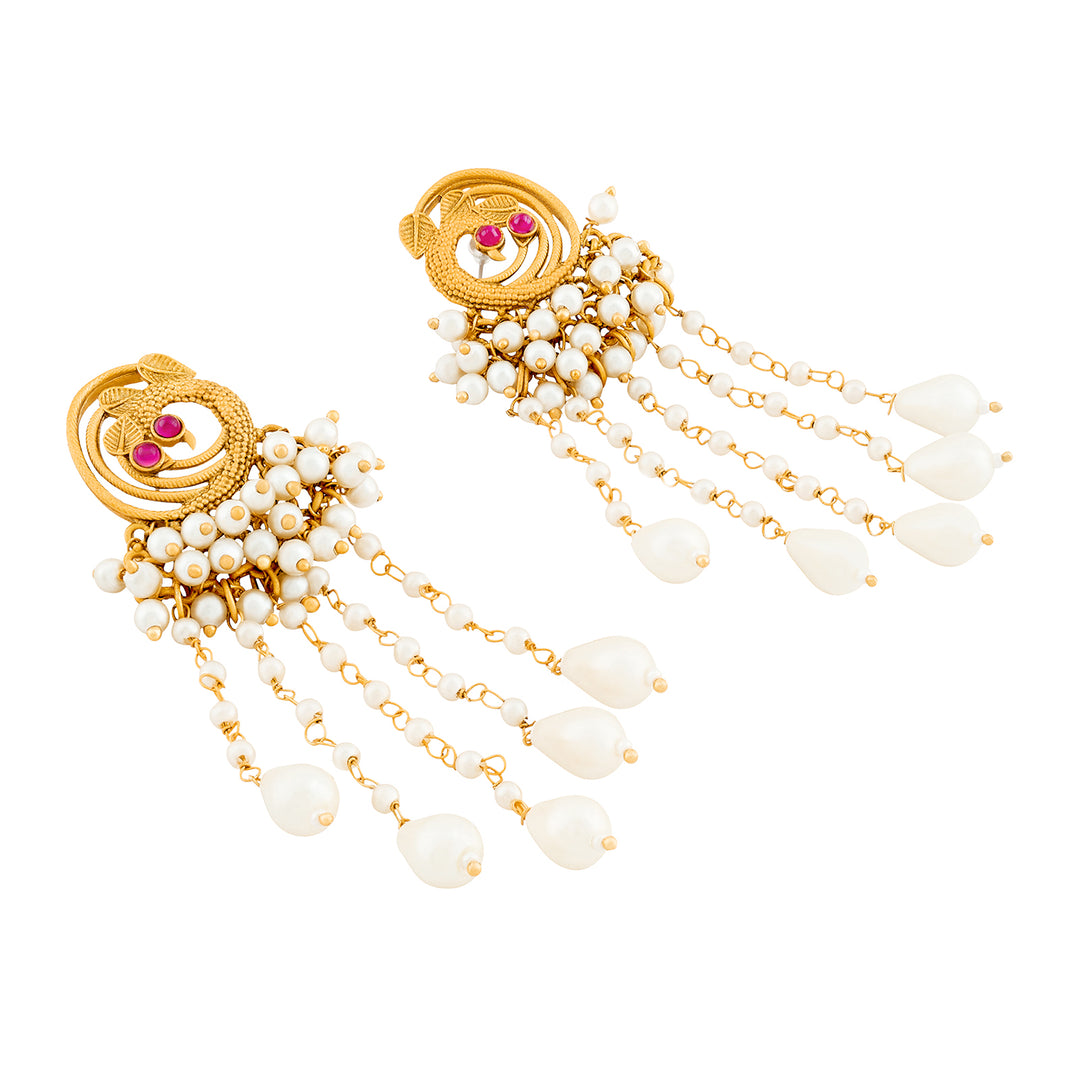 Teejh Pavo Gold Oxidised Peacock Dangler Earring