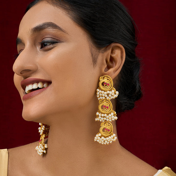 Teejh Neelraag Gold Oxidised Peacock Dangler Earring