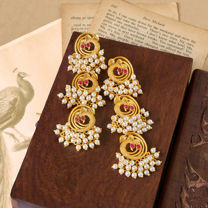 Teejh Neelraag Gold Oxidised Peacock Dangler Earring