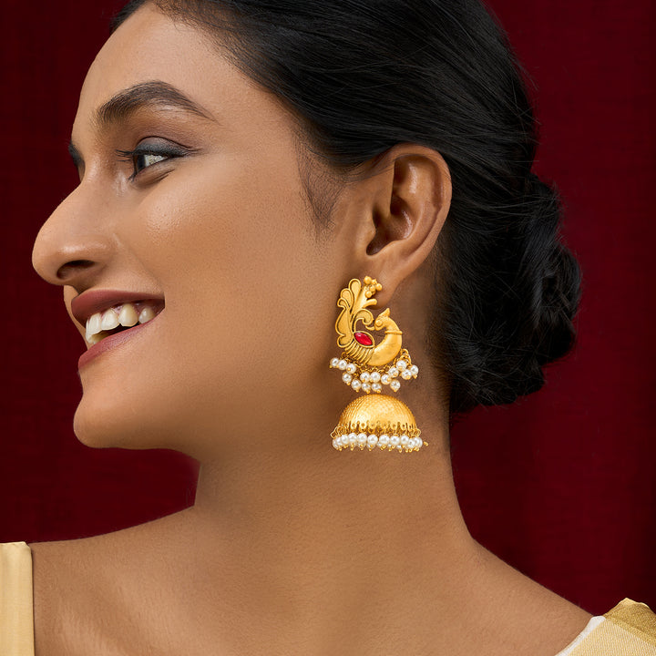 Teejh Meher Gold Oxidised Peacock Stud Earring
