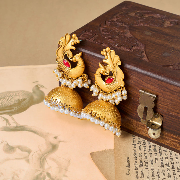 Teejh Meher Gold Oxidised Peacock Stud Earring