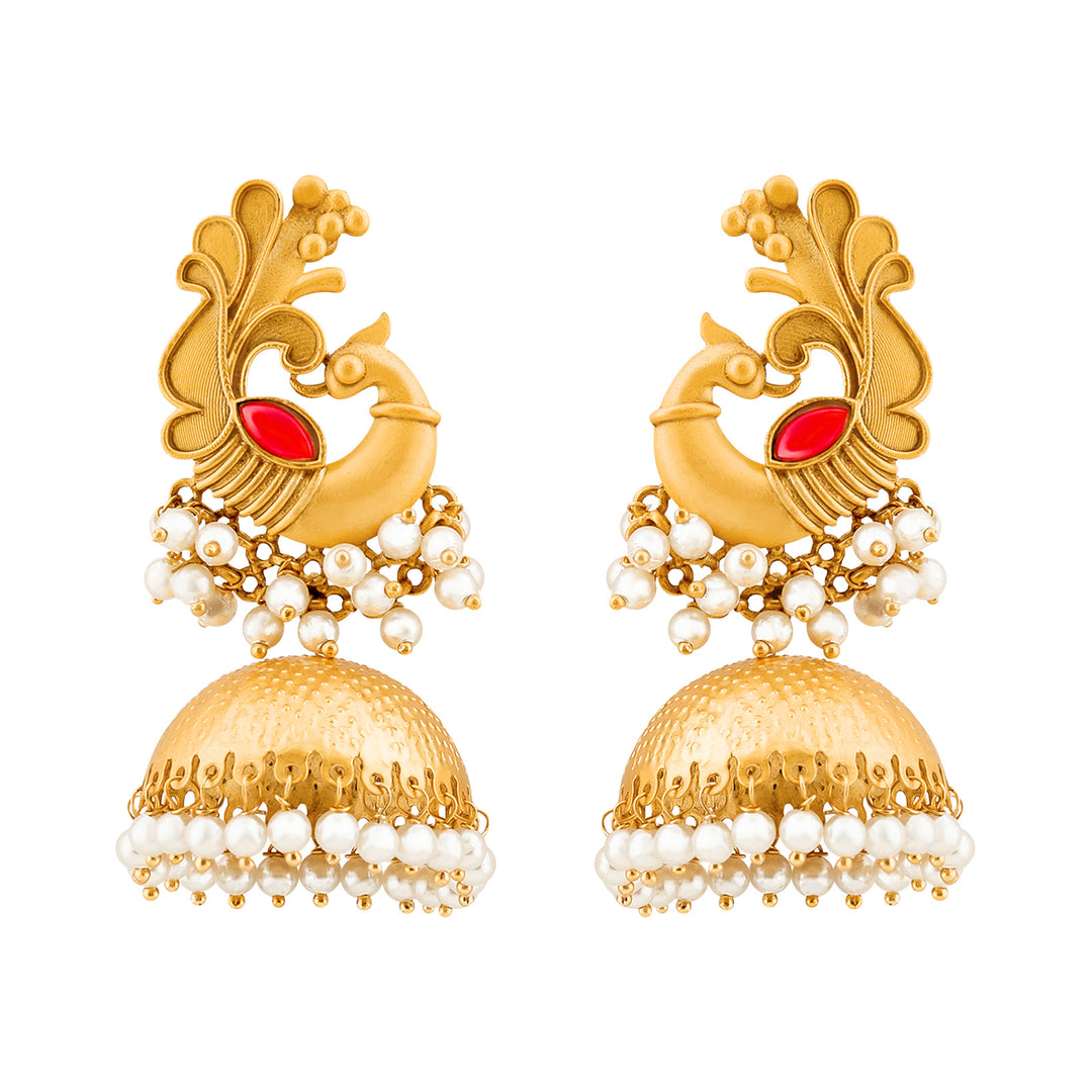 Teejh Meher Gold Oxidised Peacock Stud Earring
