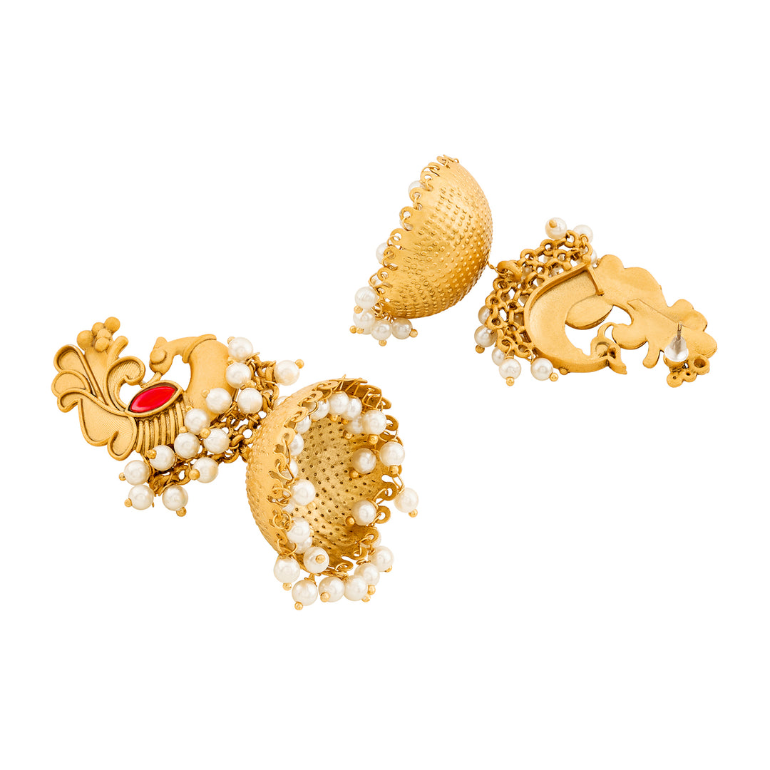 Teejh Meher Gold Oxidised Peacock Stud Earring