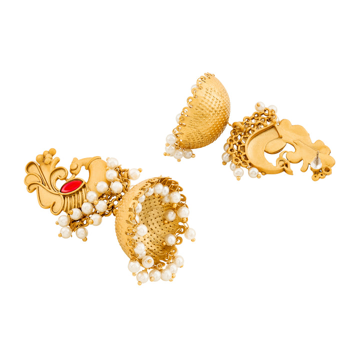 Teejh Meher Gold Oxidised Peacock Stud Earring