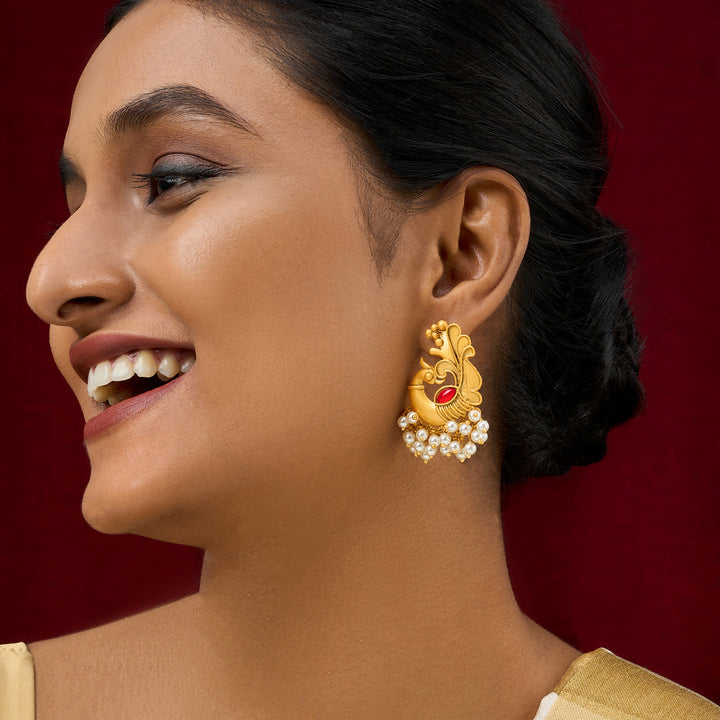Teejh Varid Gold Oxidised Peacock Stud Earring