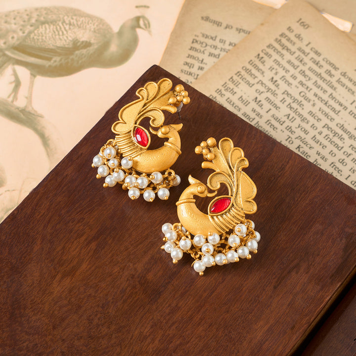 Teejh Varid Gold Oxidised Peacock Stud Earring