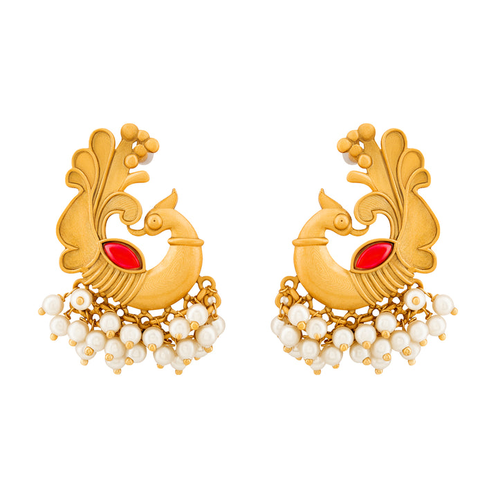 Teejh Varid Gold Oxidised Peacock Stud Earring