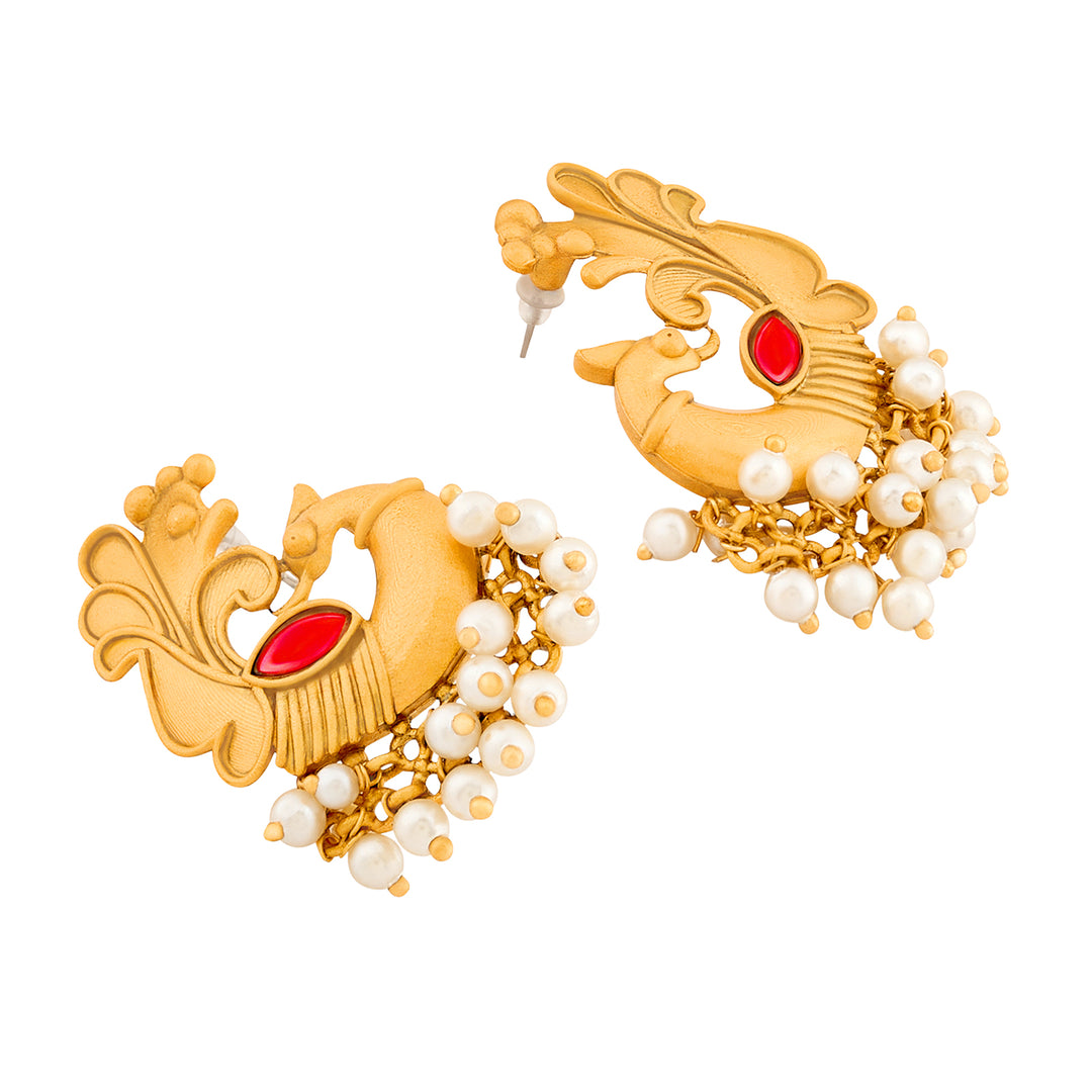 Teejh Varid Gold Oxidised Peacock Stud Earring