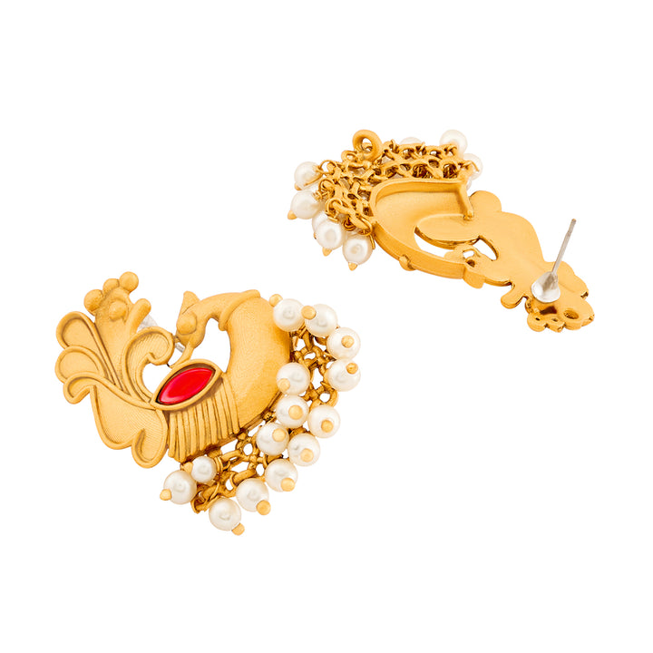 Teejh Varid Gold Oxidised Peacock Stud Earring
