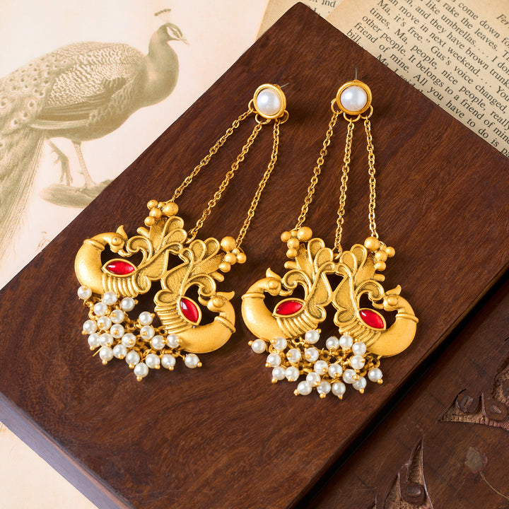 Teejh Varida Gold Oxidised Peacock Dangler Earring