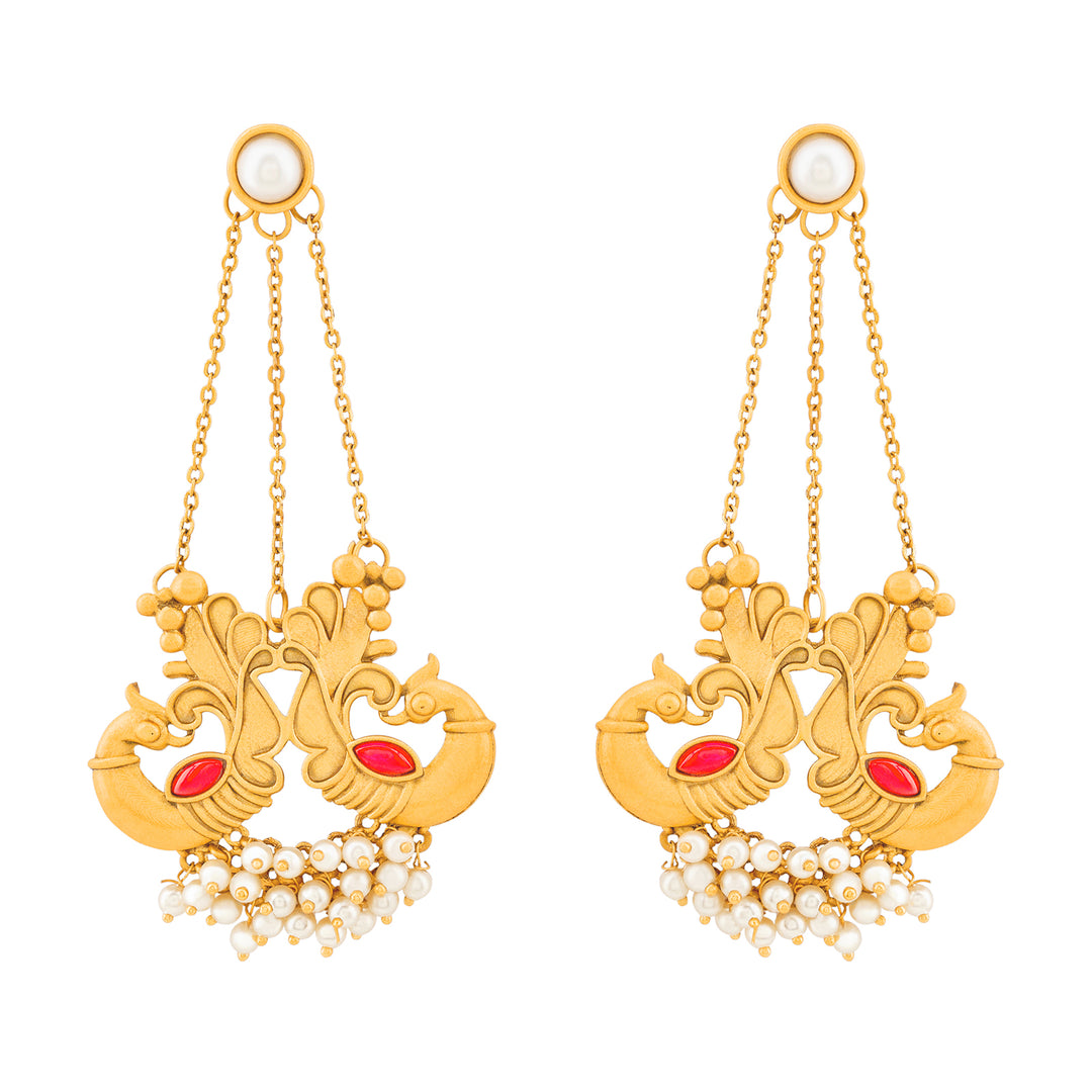 Teejh Varida Gold Oxidised Peacock Dangler Earring