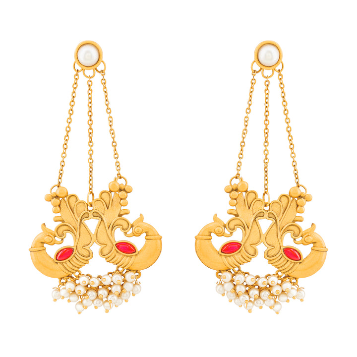 Teejh Varida Gold Oxidised Peacock Dangler Earring