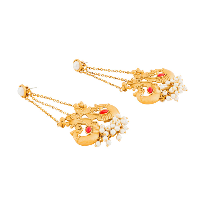 Teejh Varida Gold Oxidised Peacock Dangler Earring
