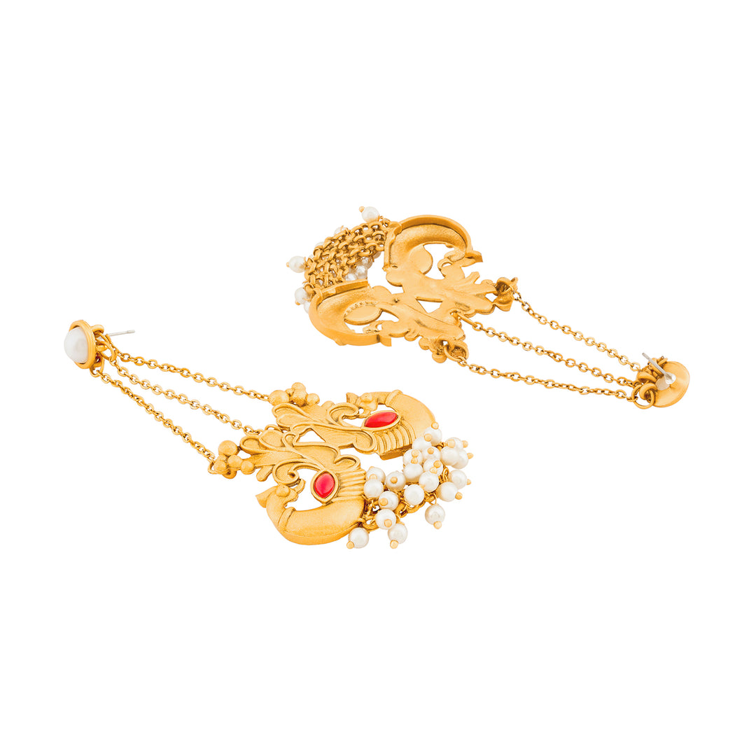 Teejh Varida Gold Oxidised Peacock Dangler Earring