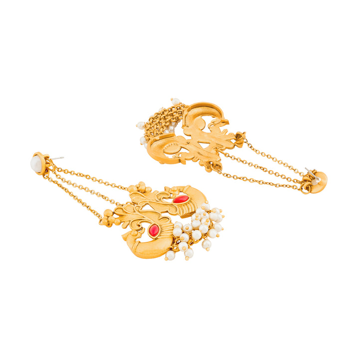 Teejh Varida Gold Oxidised Peacock Dangler Earring