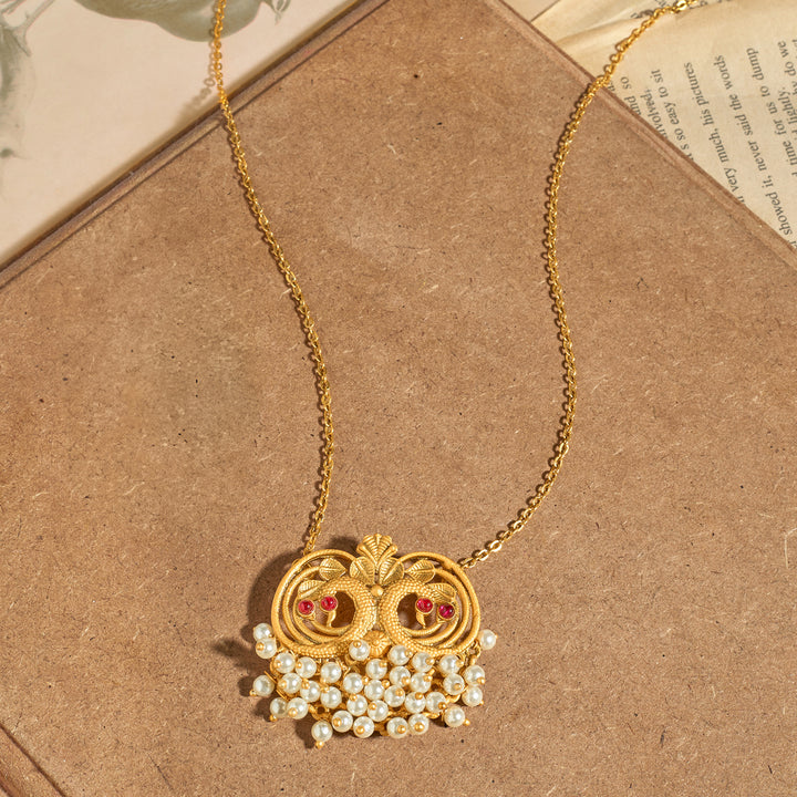 Teejh Tausi Gold Oxidised Peacock  Long Necklace