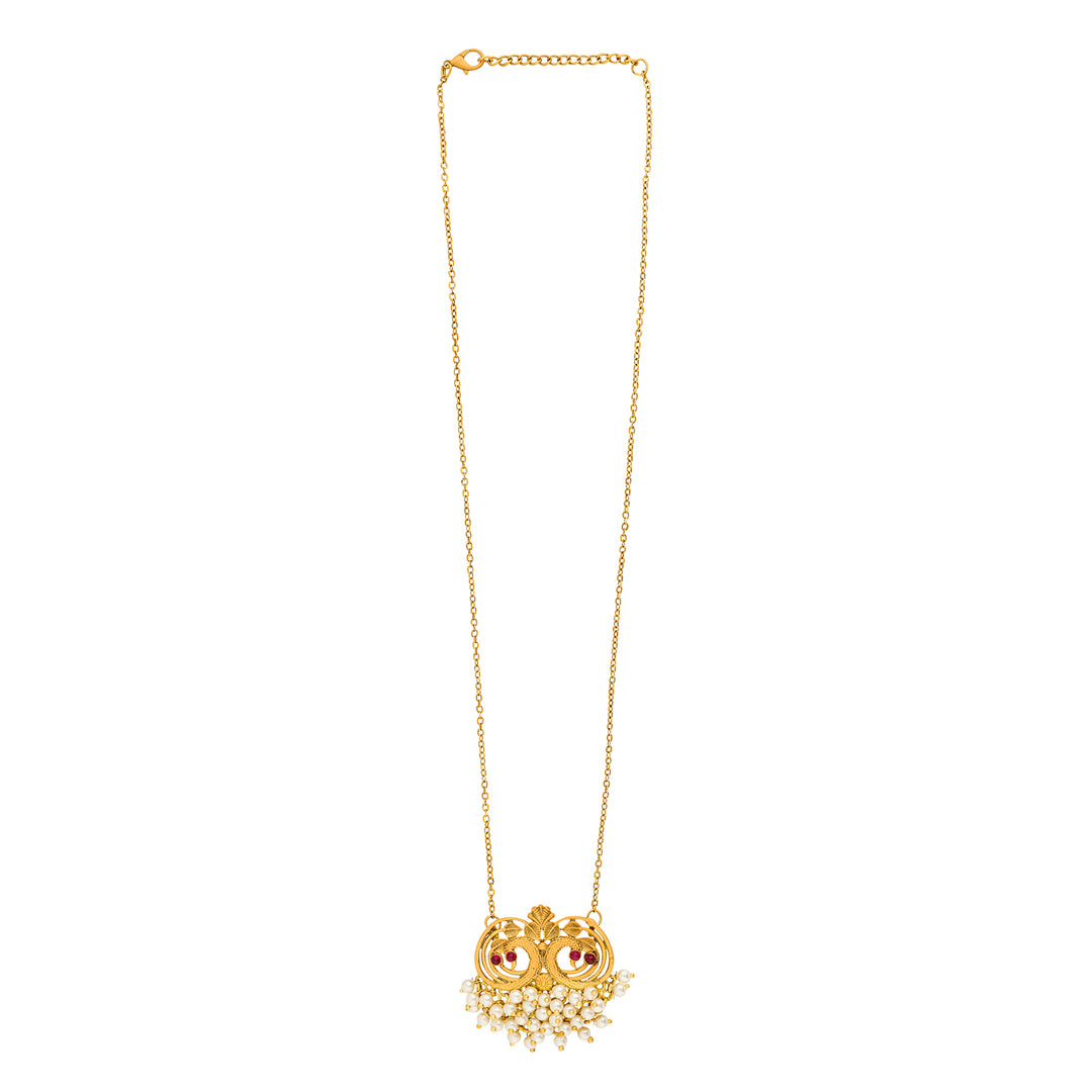 Teejh Tausi Gold Oxidised Peacock  Long Necklace