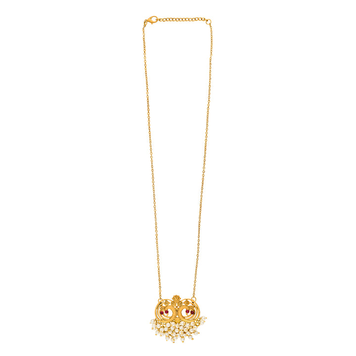 Teejh Tausi Gold Oxidised Peacock  Long Necklace