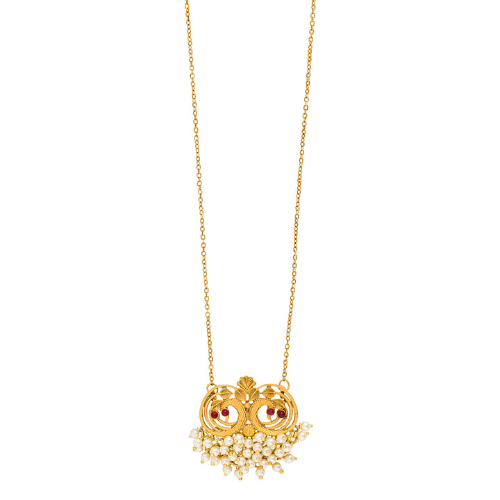 Teejh Tausi Gold Oxidised Peacock  Long Necklace