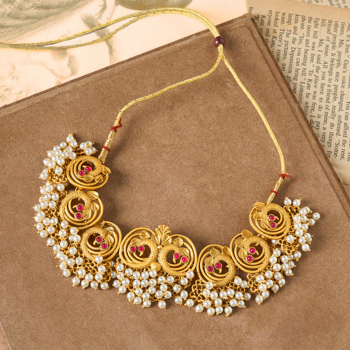 Teejh Navil Gold Oxidised Peacock  Choker Necklace