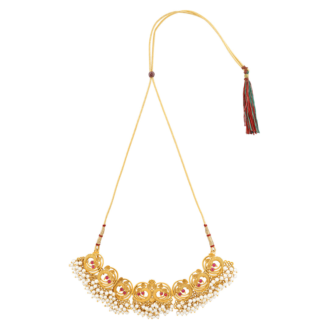 Teejh Navil Gold Oxidised Peacock  Choker Necklace
