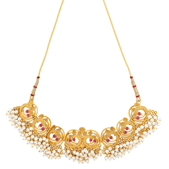 Teejh Navil Gold Oxidised Peacock  Choker Necklace