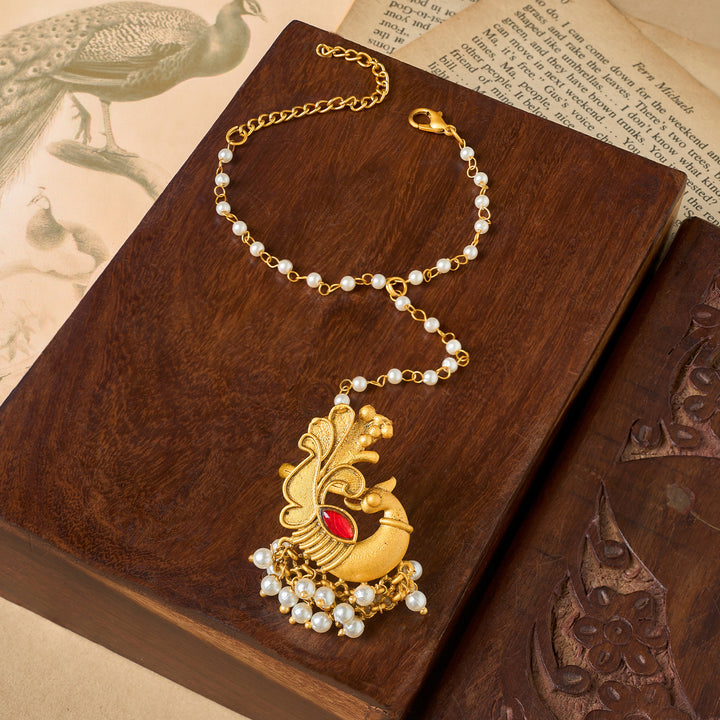 Teejh Pankh Gold Oxidised Peacock Hathphool