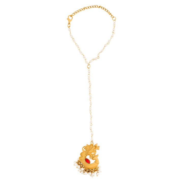 Teejh Pankh Gold Oxidised Peacock Hathphool