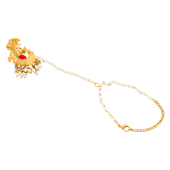 Teejh Pankh Gold Oxidised Peacock Hathphool