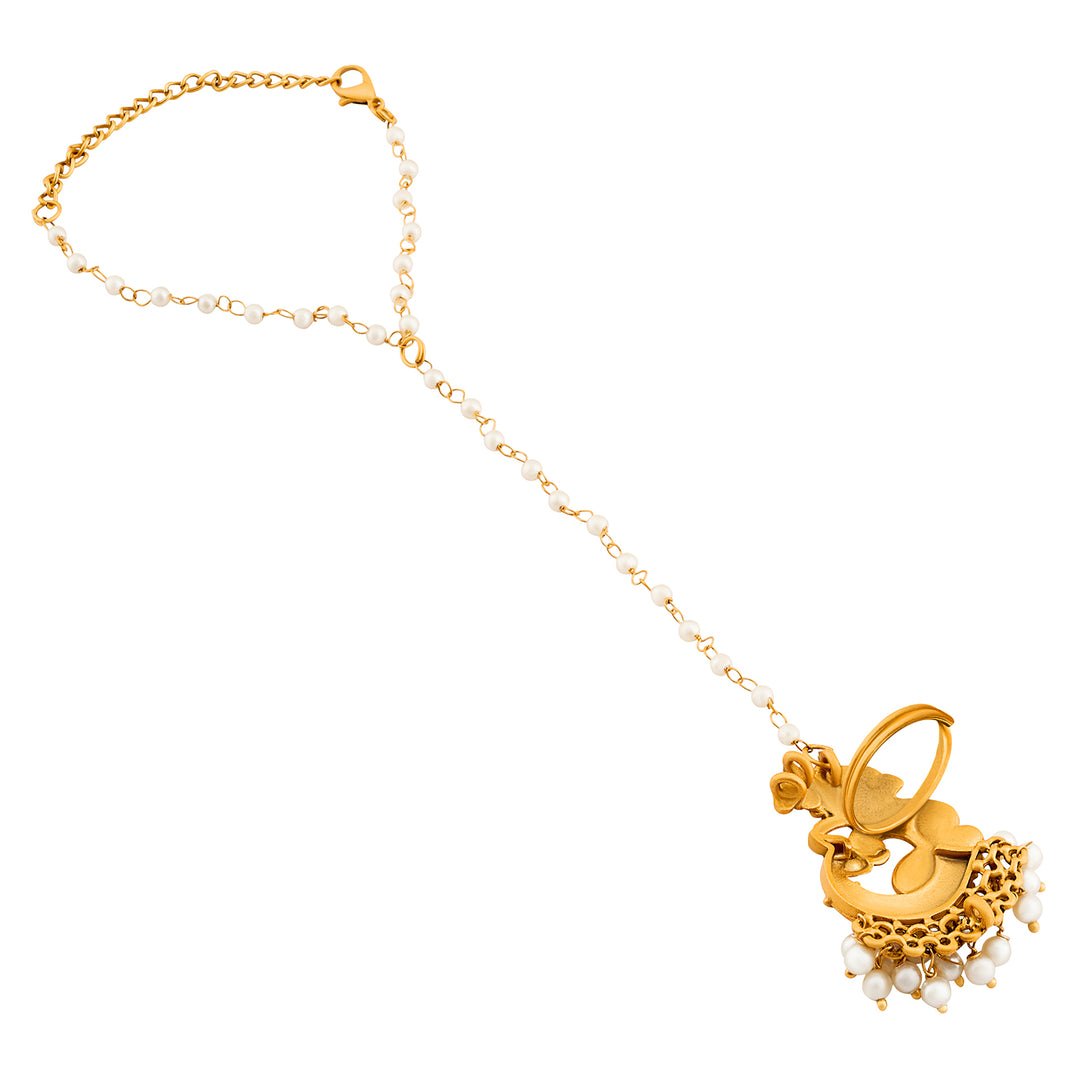 Teejh Pankh Gold Oxidised Peacock Hathphool