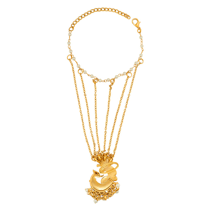 Teejh Tavus Gold Oxidised Peacock Hathphool