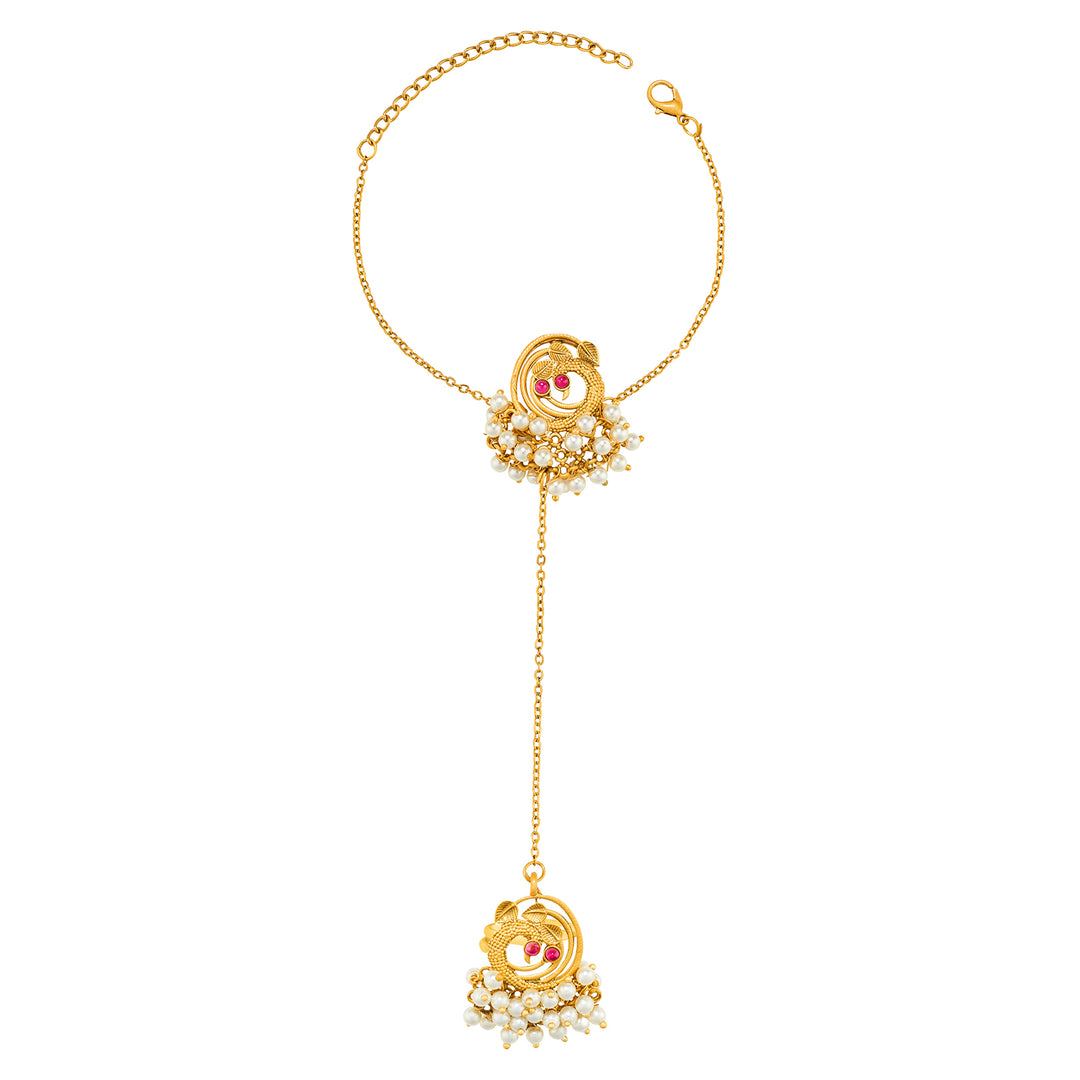 Teejh Rangi Gold Oxidised Peacock Hathphool