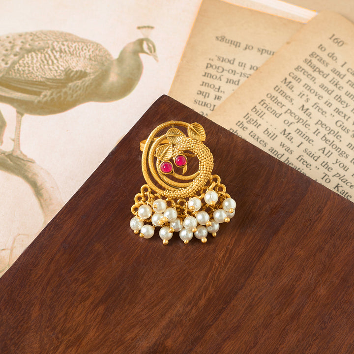 Teejh Roash Gold Oxidised Peacock Ring