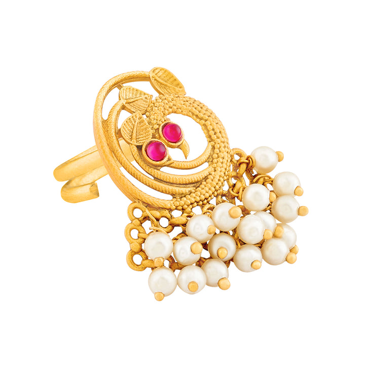 Teejh Roash Gold Oxidised Peacock Ring