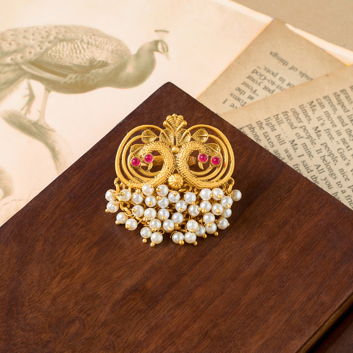 Teejh Plume Gold Oxidised Peacock Ring