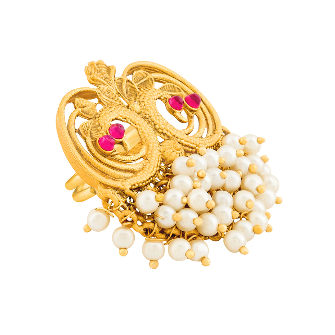 Teejh Plume Gold Oxidised Peacock Ring