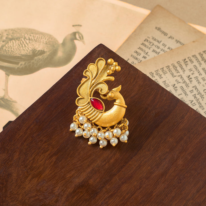 Teejh Nehaya Gold Oxidised Peacock Ring