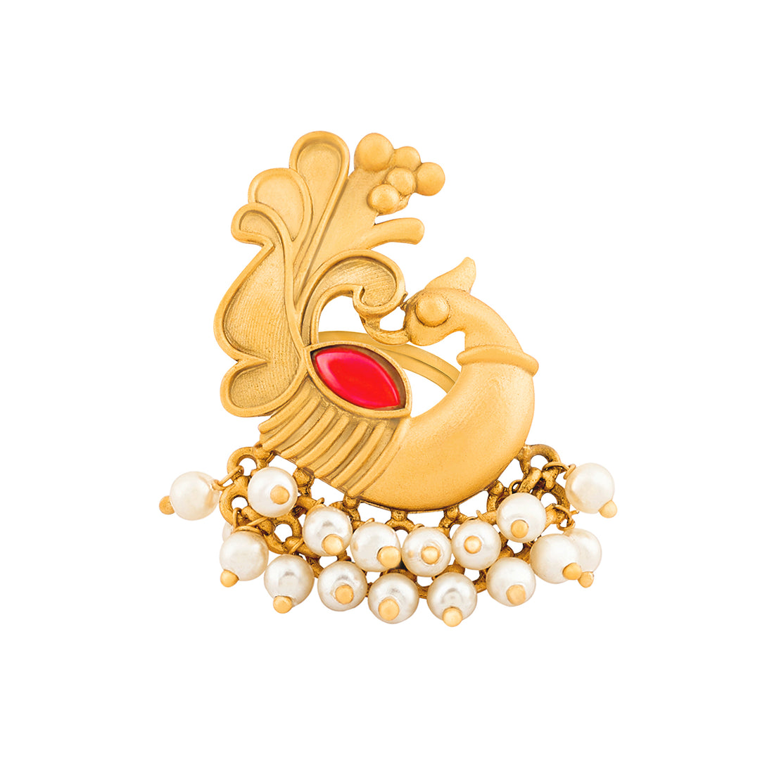 Teejh Nehaya Gold Oxidised Peacock Ring